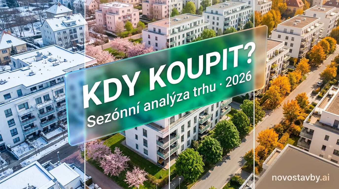 Graf sezónních výkyvů cen novostaveb v České republice s vyznačenými měsíci nákupních příležitostí