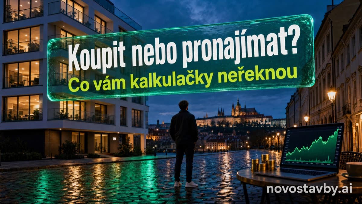 Váhy porovnávající koupi bytu a pronájem s grafy investičního výnosu