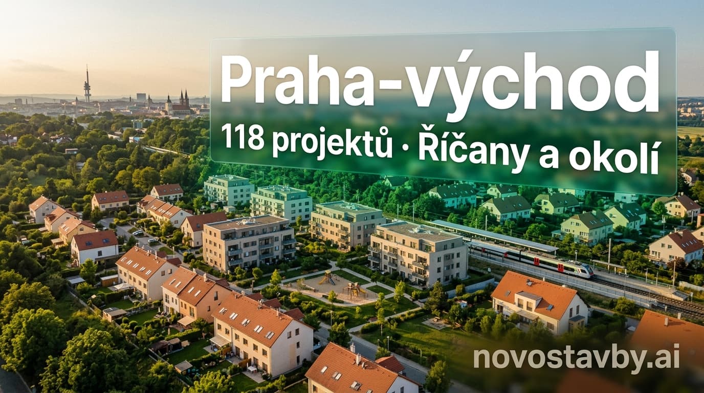 Rezidenční zástavba v okrese Praha-východ s výhledem na pražskou panorámu a zelené předměstí