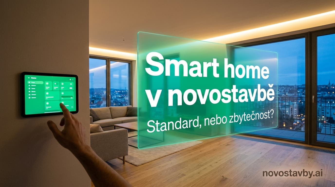 Moderní byt v novostavbě s holografickým ovládacím panelem chytré domácnosti