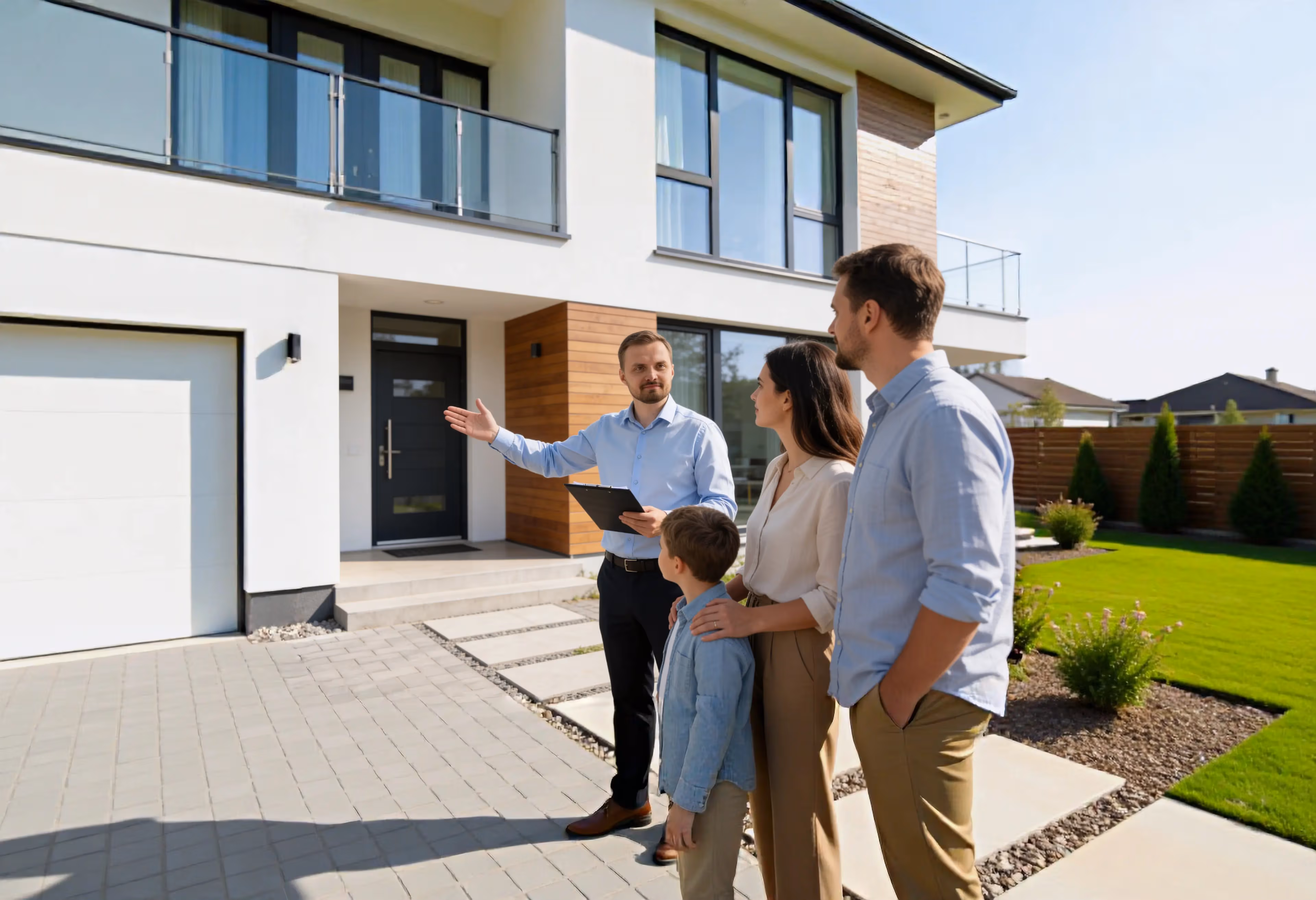 Rodina přebírá klíče od nového bydlení